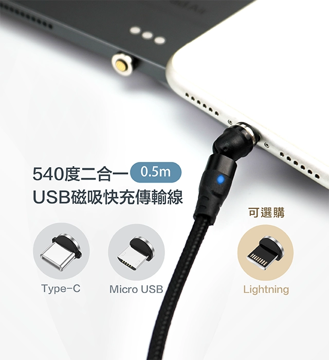 Nugens 540度二合一USB磁吸快充傳輸線Banner-行動版