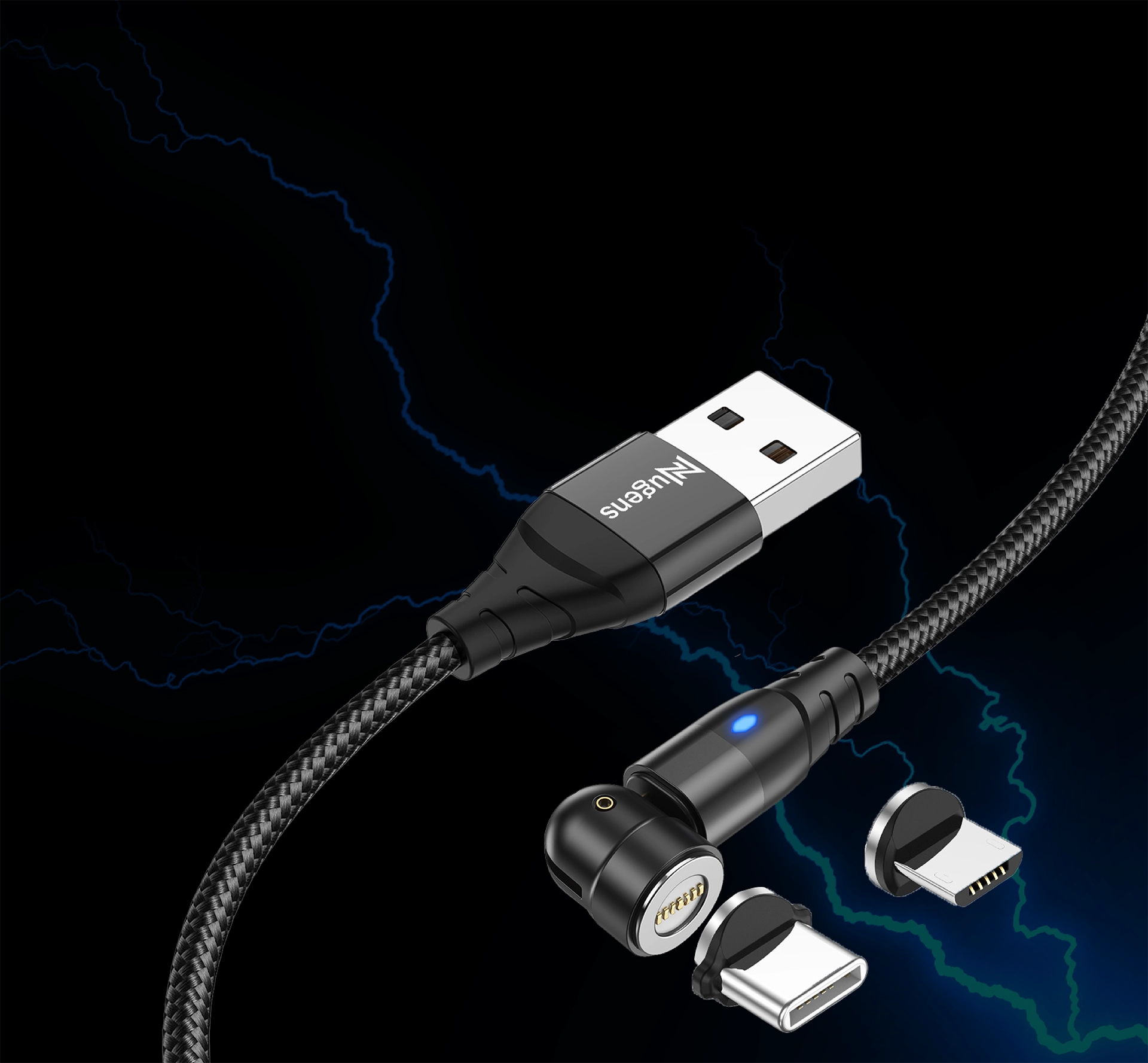 540度二合一USB磁吸快充傳輸線大電流充電示意圖