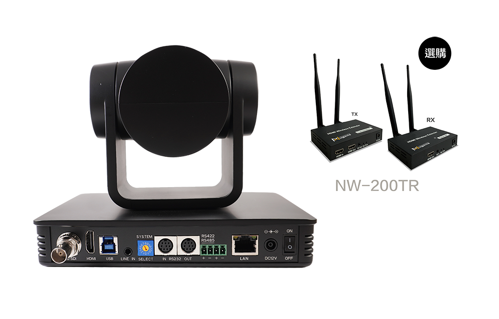 20倍追蹤光學專業級PTZ視訊攝影機鏡頭介面及選購產品無線HDMI傳輸器