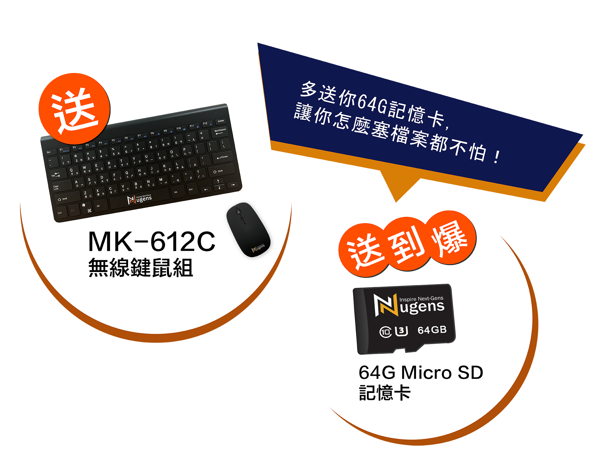 Mk-612C無線鍵鼠組、64GMicro SD記憶卡